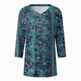 thumbnail image 5 of Towmus Womens Tops 3/4 Sleeve V Neck Cotton Tees Floral Print Fall T Shirts Three Quarter Length Shirts, 5 of 5