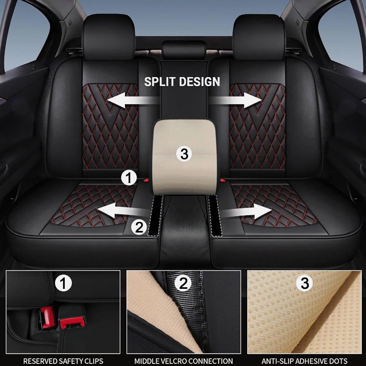 Car Seat Covers Full Set for Car Seat Covers Custom Fit for Nissan Rogue 2010-2025 2 Rows 5-Seat Set Faux Leather Seat Covers Waterproof Car Seat Protector (5-Seat Set, Black&Redline)