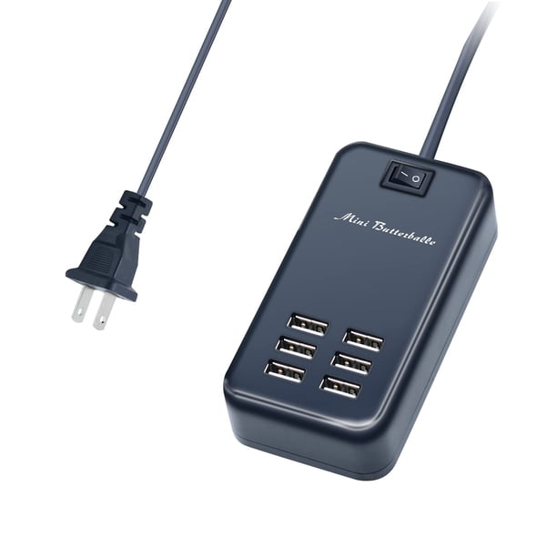 Estación de carga USB, estación de carga de escritorio de 6 puertos para múltiples dispositivos, regleta de enchufes de pared con interruptor