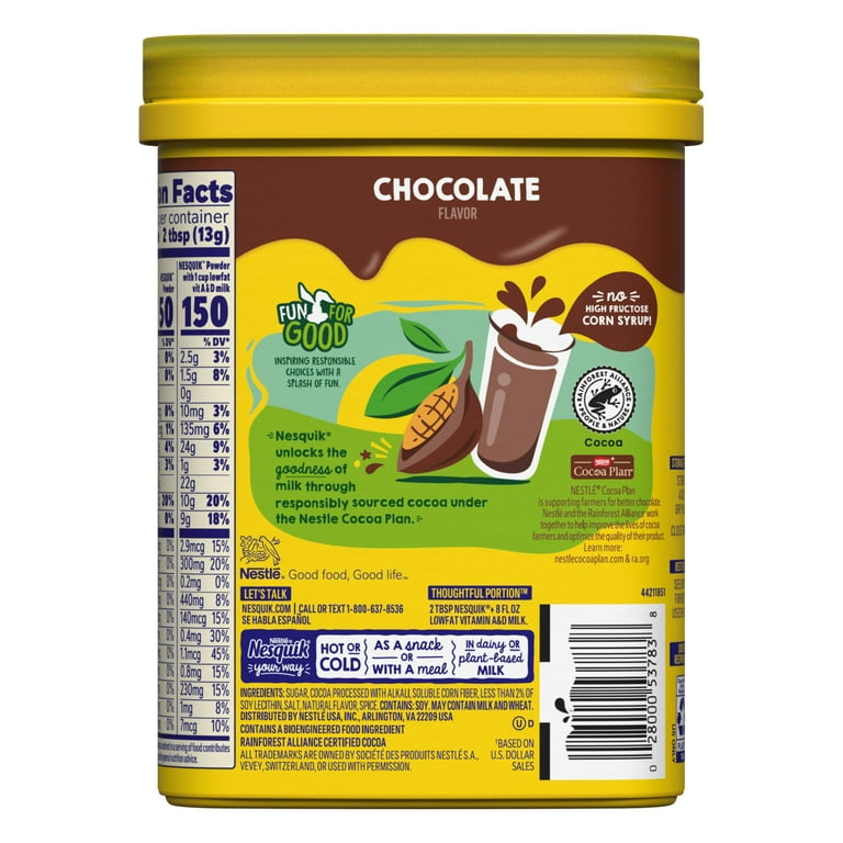 Nestle Nesquik Chocolate Flavor Powder Drink Mix, 10 oz, Can