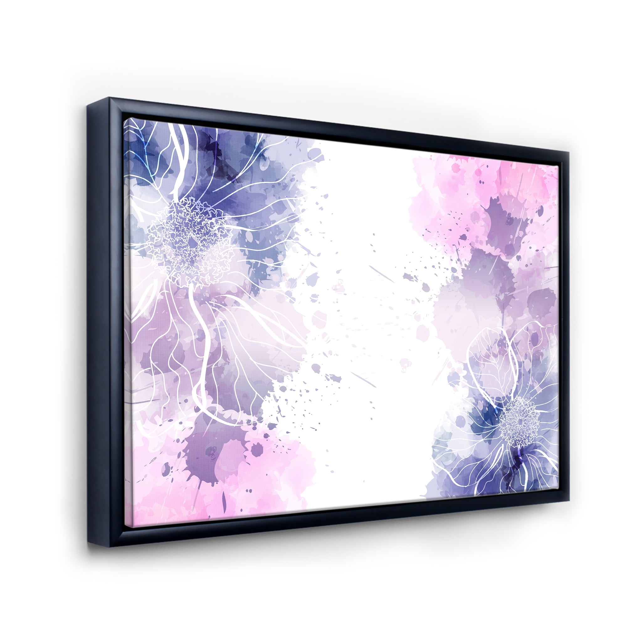 Designart 'Pink and Purple Abstract With Colorful Splashes I' Modern Framed Canvas Wall Art Print