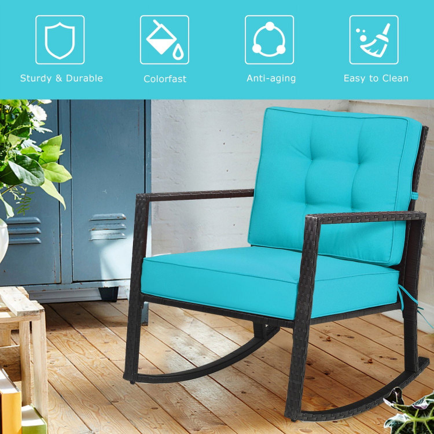 Aimee Lii Outdoor Rocking Chair, Patio Rocker Chair, Weather Resistant,for Lawn, Porch, Backyard, Indoor and Garden, Blue