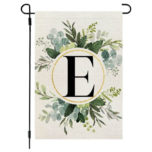 Garden Flags for Outside,Welcome Garden Flag Ins Style, 26 Letters+Green Plant Printing, Flax Garden Flag, First Letter of Surname, Hanging Flag at the Gate of Courtyard Spring Garden Flag