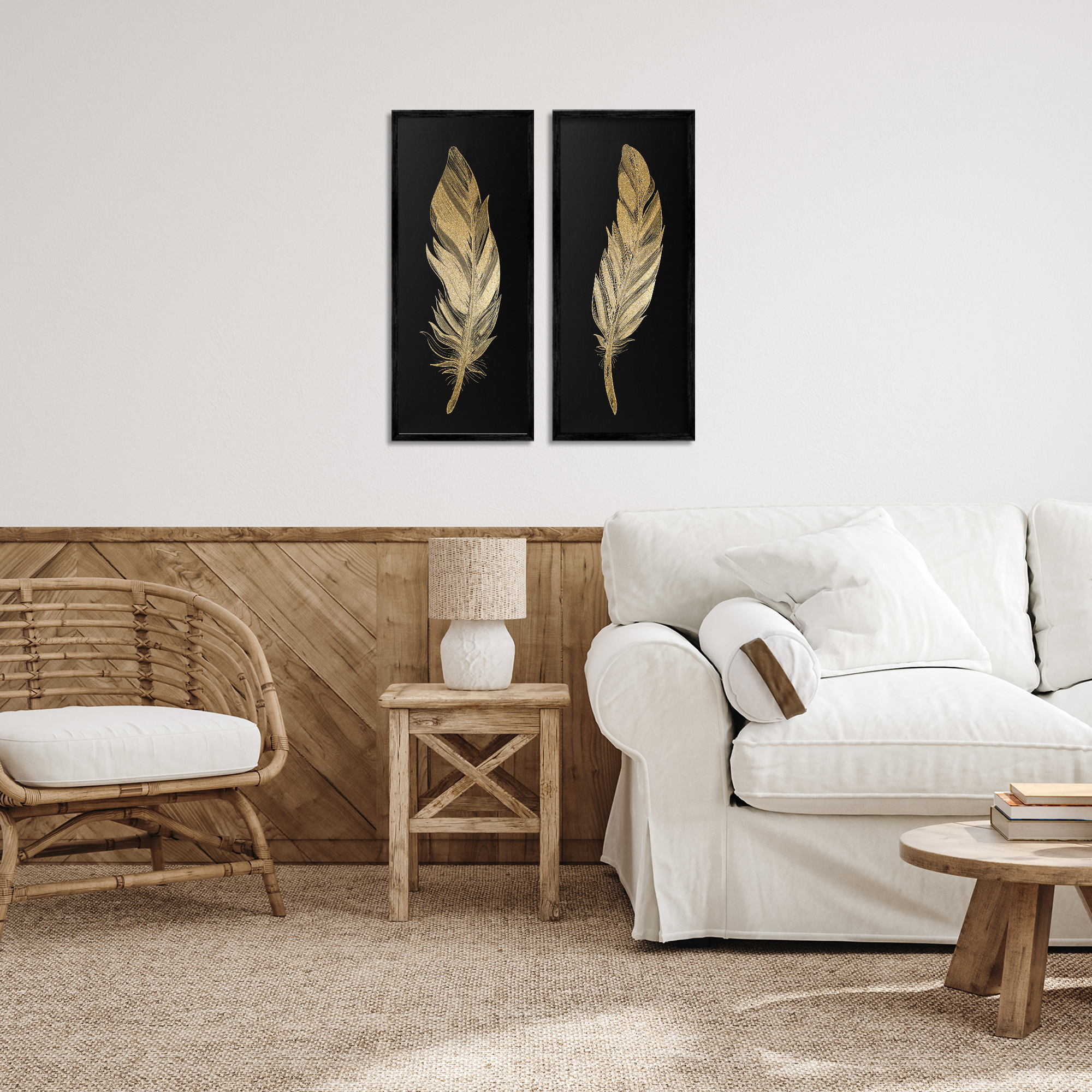 Glam Detailed Feather 2 Piece Black Framed Giclee Art Set, design by Kim Allen
