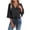 Black, variant on Women Tie Front V Neck 3/4 Sleeve Blouse Casual Fashion Loose Comfy Solid Tunic Tops, Blue M