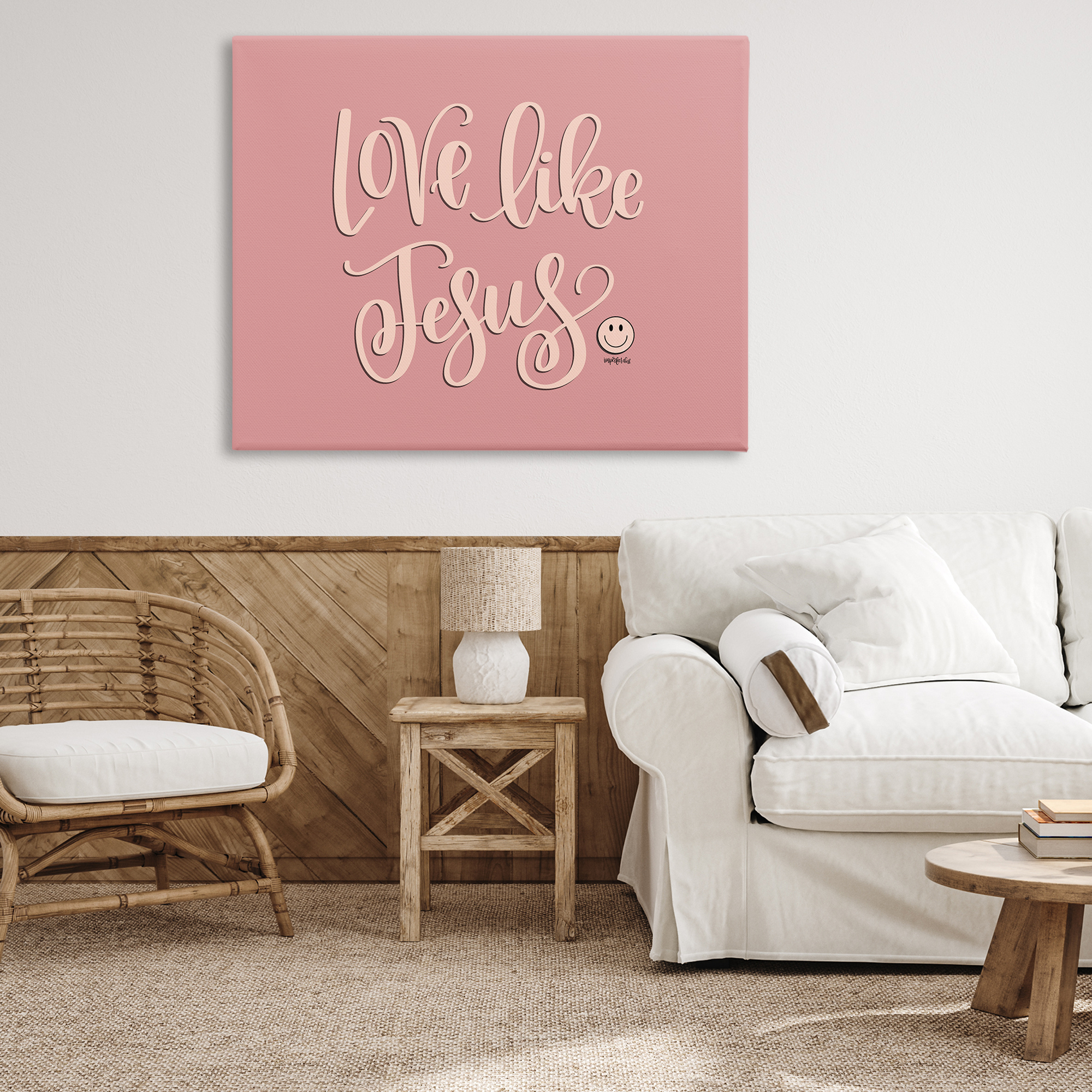 Stupell Industries Pink Love Like Jesus Religious & Spiritual Painting Wrapped Canvas Art Print Wall Art, 48 x 36