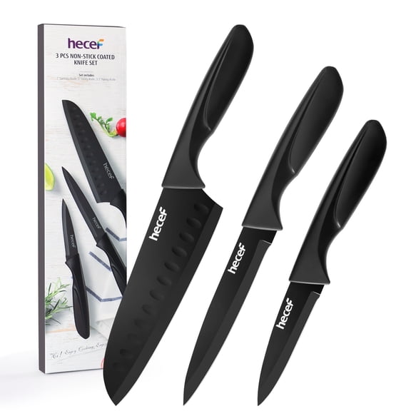 Hecef 3-Piece Kitchen Knife Set Chef, Santoku and Paring Knives, Ultra Sharp, Rust-Resistant