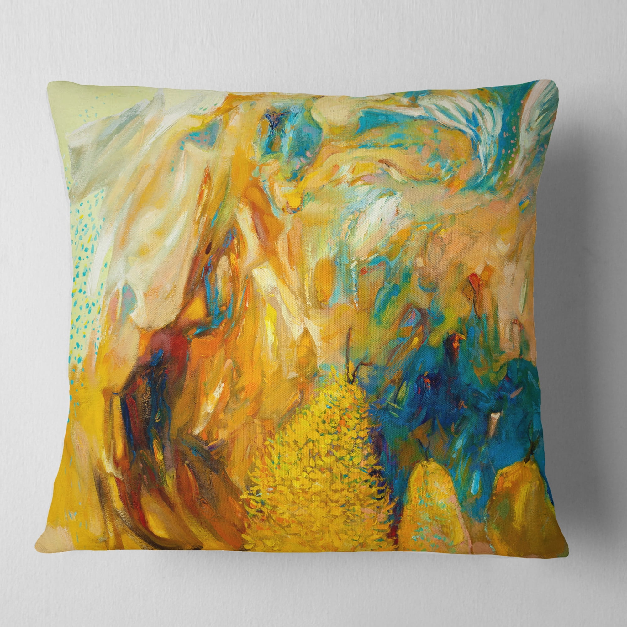 Designart Abstract Yellow Collage - Abstract Throw Pillow - 16x16