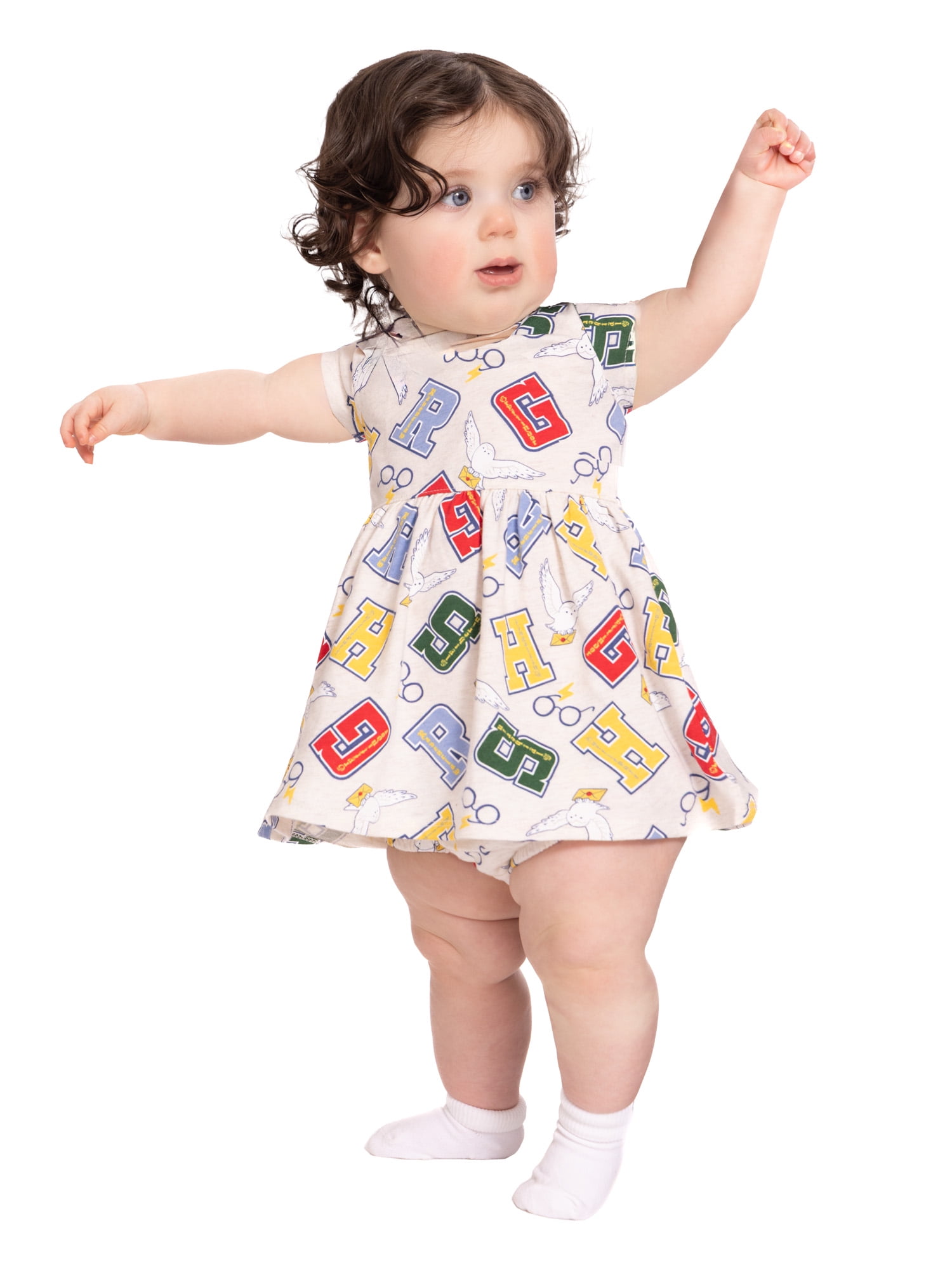 Harry Potter Baby Girl Print Dress and Matching Diaper Cover Set, 2-Piece Sizes 0/3M-6/9M