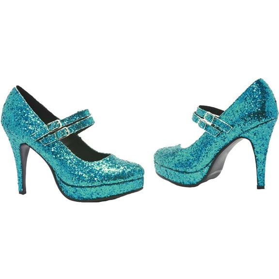 Ellie Shoes E-421-Jane-G 4" Double Strap Glitter Womens Mary Jane. Blue Glitter / 7