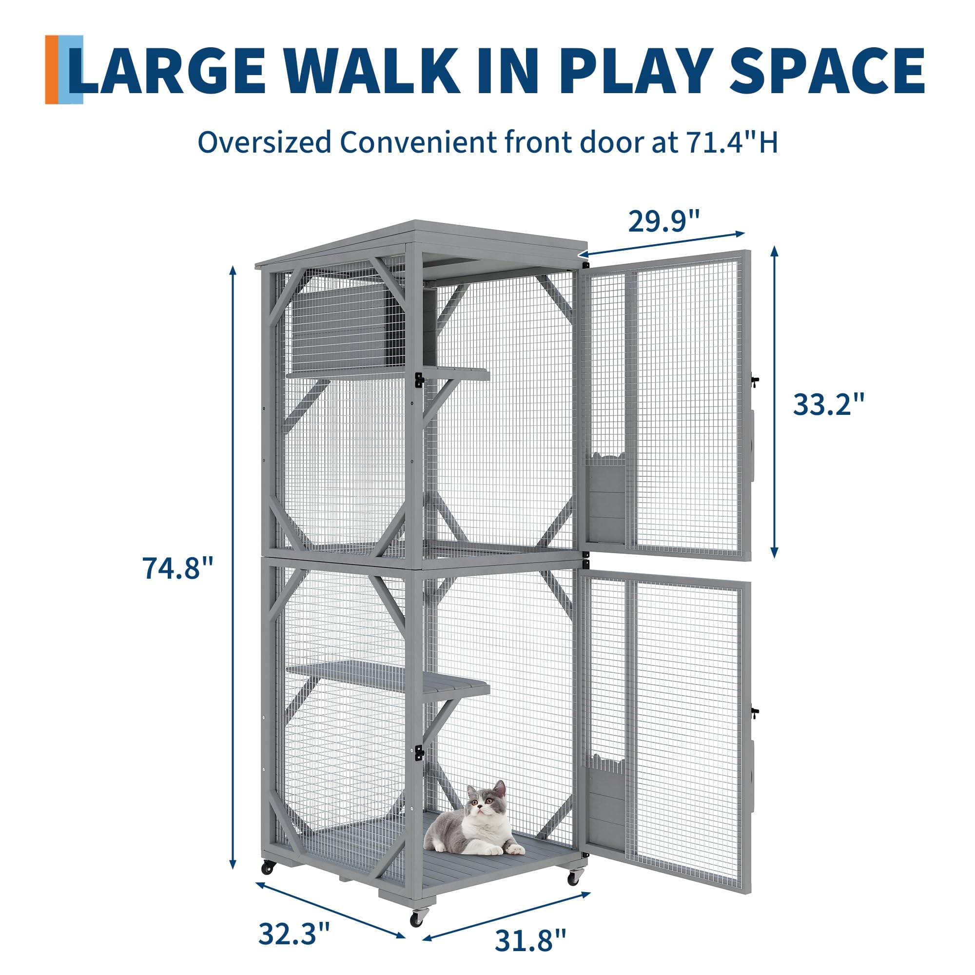 Outdoor Window Cat Enclosure, Walk-in Cat Cage, Outdoor Enclosure Extra Large,Grey,Small