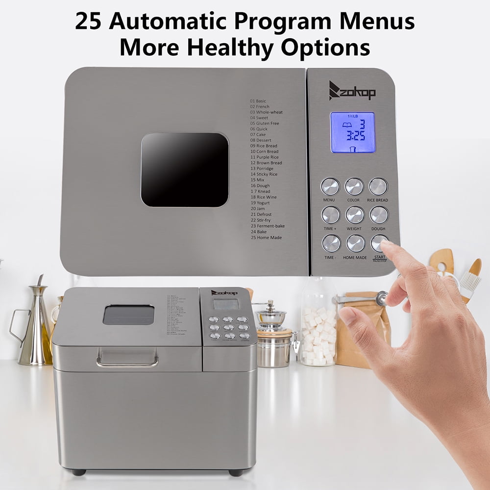 Lowestbest Programmable Bread Machine, 2lb Stainless Steel Bread Machine, Delay Timer/1 Hour Heat Preservation Function
