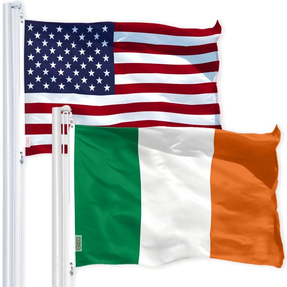 G128 Combo Pack: USA American Flag 3x5 Ft 150D Printed Stars & Ireland (Irish) Flag 3x5 Ft 150D Printed