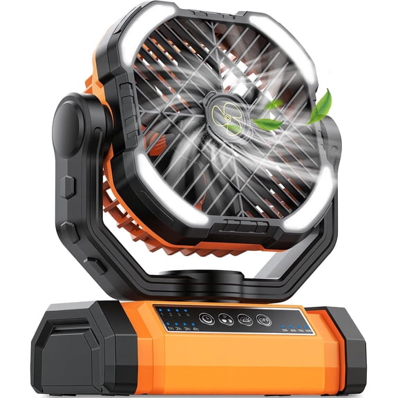 Camping Fan Rechargeable, Large Capacity Fans, 270? Adjustable Rechargeable Fan Portable with LED Light, 4 Speed Cordless Operated Fans with Hook for Tent Beach Outdoor