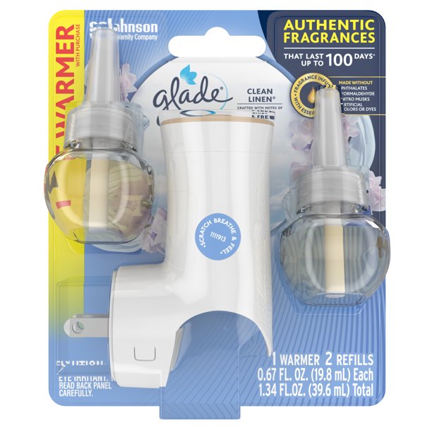 Glade PlugIns Scented Oil Warmer and Clean Linen Refill Starter Kit