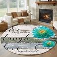 thumbnail image 2 of Teal Floral Large Area Rugs for Bedroom Living Room, Soft Non Slip Carpet Bedside Rug, Farmhouse Green White Blue Wooden Round Floor Cover Kitchen Accent Rug 5' for Dining Room/Office, 2 of 9