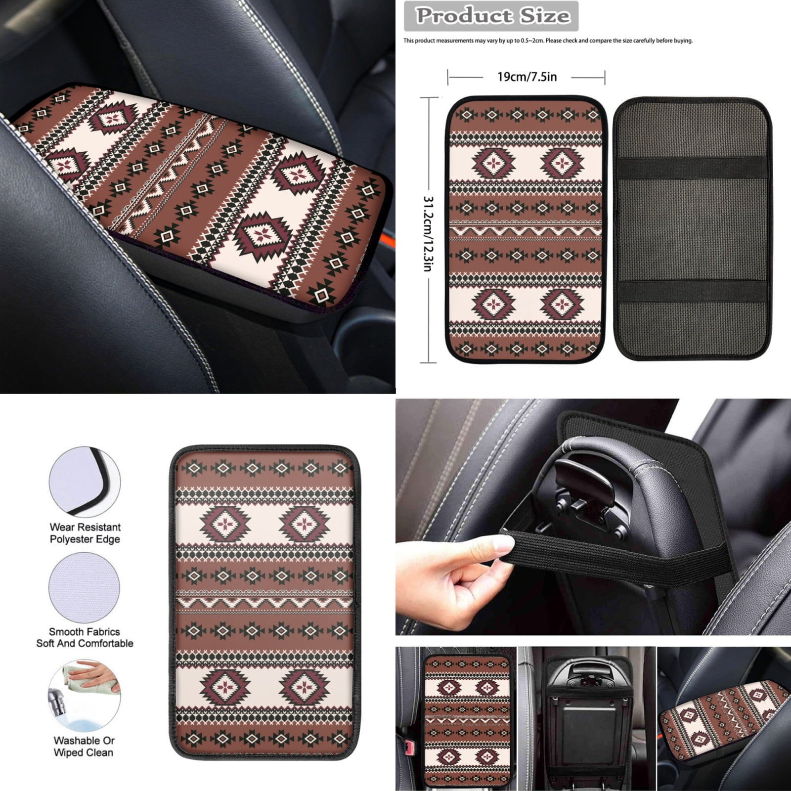 Renewold American Tribal Brown 12 PCS Car Seat Cover Covers with Non-slip Steering Wheel Cover Seatbelt Strap Shoulder Cover Coasters Armrest Pad Handbrake Cover Gear Shift Knob Cover