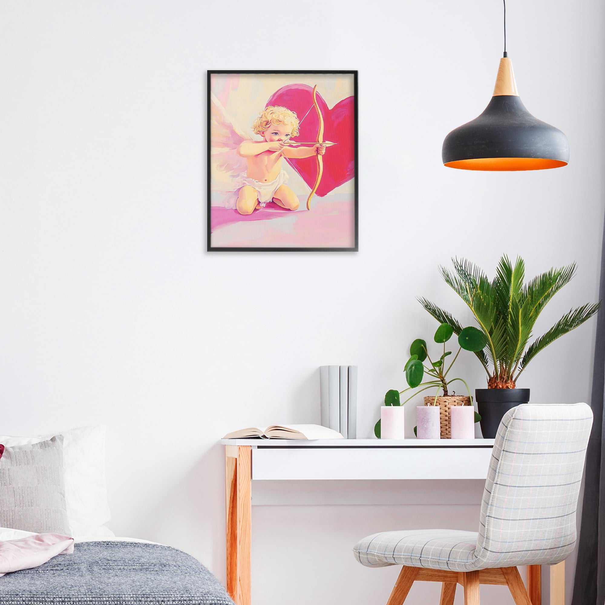 Stupell Industries Cupid Shooting Arrow with Heart Black Framed Giclee Art, design by The Prints Vibe