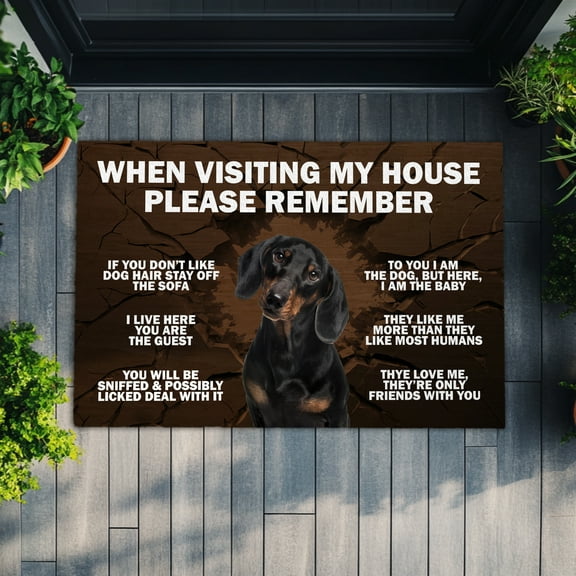 Dog Welcome Doormat – When Visiting My House Please Remember Dachshund Design, Non-Slip Indoor Outdoor Mat for Dog Lovers, Guests, and Pet-Friendly Homes