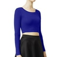 thumbnail image 2 of J. METHOD Women's Long Sleeve Scoop Neck Crop Top Solid Basic Casual Cropped T Shirts NEWT19 Royal Blue L, 2 of 6