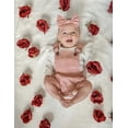thumbnail image 2 of Newborn Infant Baby Girl Clothes Solid Ribbed Ruffle Sleeve Top and Overall Shorts with Headband Pink 0-3 Months, 2 of 7