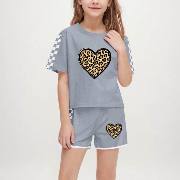 Amidoa Solid Color Girls Summer Outfits Cotton Tank Topand Kids Casual Summer Short Clothing Set Gray Size 7