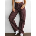 thumbnail image 4 of Women 6 Pockets High Waisted Cargo Pants Wide Leg Casual Pants Combat Military Trouser US 4-18, 4 of 12