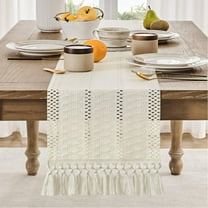 Table Runner for Summer Home Decor with Tassels 72 Inches Long Farmhouse Rustic Table Runner Macrame Burlap Table Decoration for Kitchen Dining Room Bridal Shower, 12x72 Inches