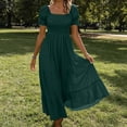 thumbnail image 2 of Atogsazn Women Square Neck Puff Sleeve Dress Smocked Tiered Maxi Dresses Flowy Ruffle A-Lined Sundress Green M Fashion, 2 of 6