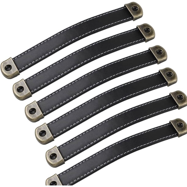 Manijas de cuero estilo vintage, manijas ajustables, material de calidad PU, fácil instalación con gran capacidad de carga, tacto suave y resistente al desgaste, amplia aplicación para muebles, 6