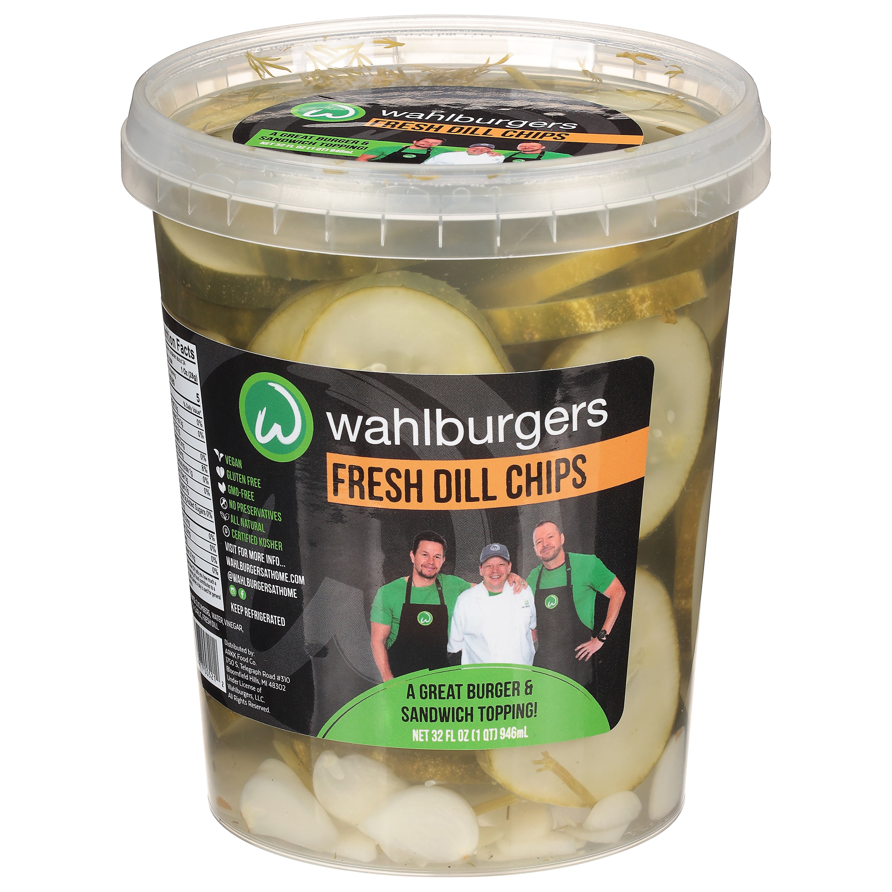 Wahlburgers Dill Chip Pickles 32 Fl Oz, 1 Oz Serving Size, 24 Servings per Container, Plastic