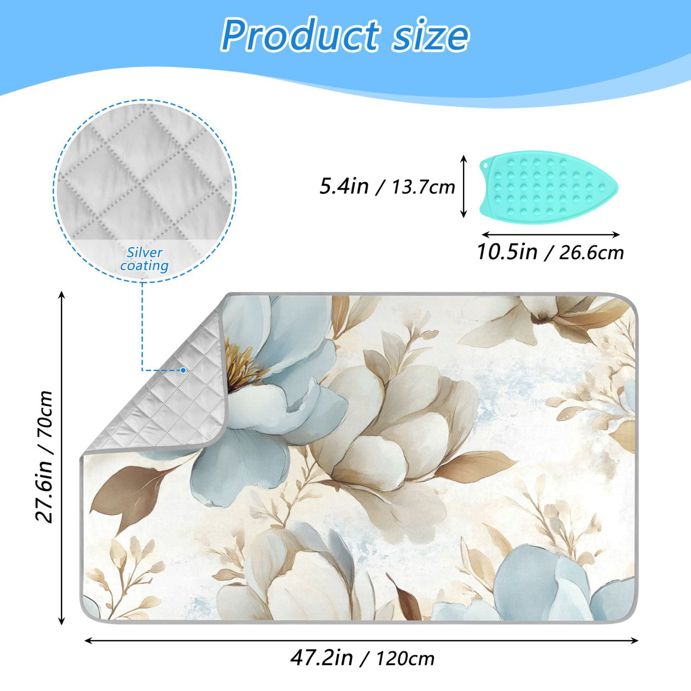 Blue and Beige Magnolias Ironing Mat Blanket for Table Top Travel Portable Ironing Board Pad 47.2x27.6 Inch