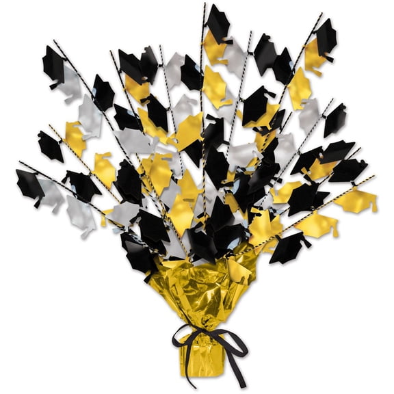 DDI 2181776 Graduate Cap Gleam 'N Burst Centerpiece - Black Gold Silver Case of 12