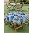 thumbnail image 4 of Outdoor Tablecloth with Umbrella Hole for Patio/Picnic/Party/Camping, Navy Blue Flowers Waterproof Table Cloth Round Cover Washable, Sky Blue Summer Rustic Wood Grain (Dia 60"), 4 of 9