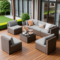 thumbnail image 4 of 7 Pieces Patio Furniture Set, Aiho Wicker Outdoor Sectional Sofa with Glass Coffee Table & Soft Cushions, Perfect for Patio, Garden, Gray, 4 of 11
