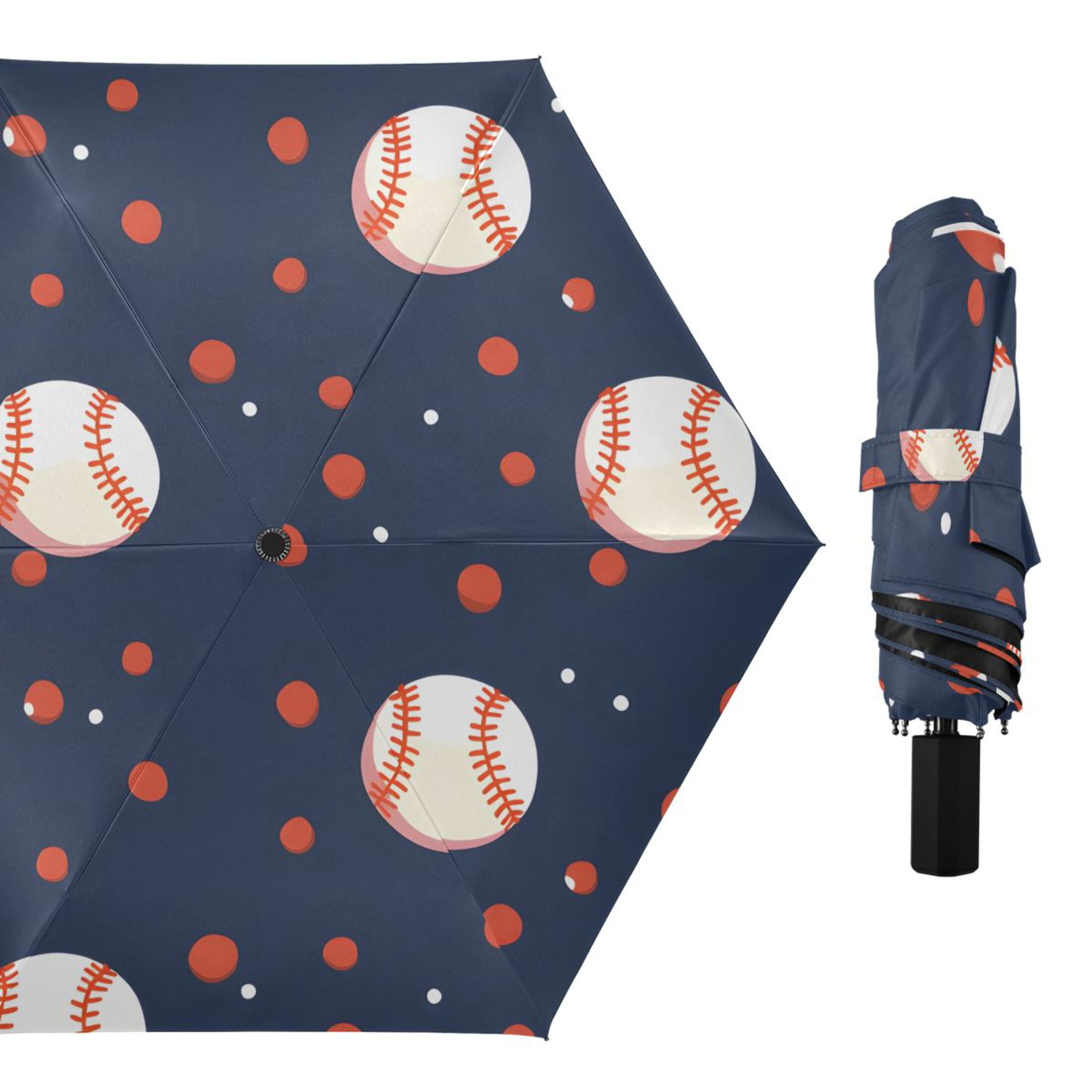 ALAZA Baseball and Dots UPF 50+ Compact Folding Umbrella for Rain Travel Umbrella Packable
