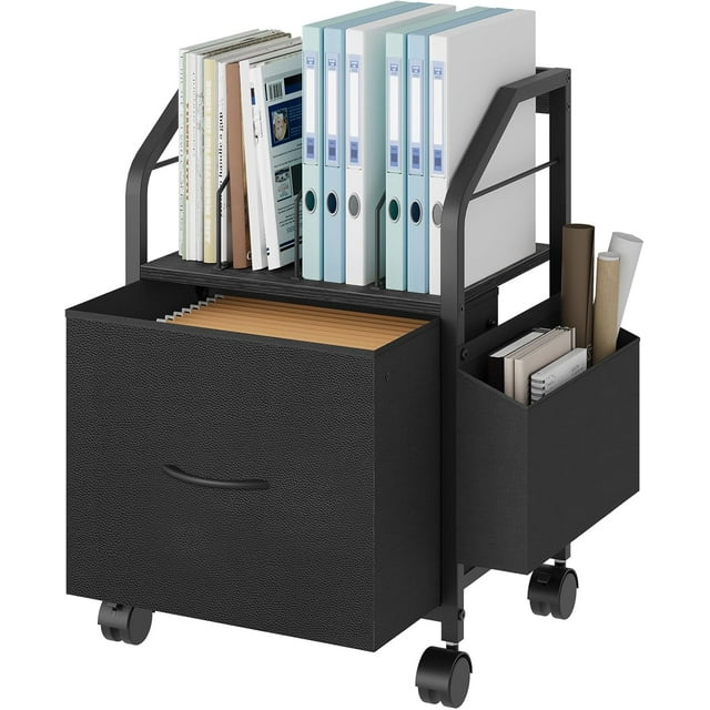 Small File Cabinet Rolling Filing Cabinet for Under Desk with Divider Single Non-Woven Fabric Drawer File Organizer for A/Letter Size Documents Under Desk Storage Rustic FCHR