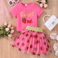thumbnail image 2 of CPNG Toddler Girls Summer Clothes Adorable Strawberry Prints Crewneck Short Sleeve T-Shirts Tops and Mesh Skirt Cute Outfits Set(Pink,4-5 Years), 2 of 5
