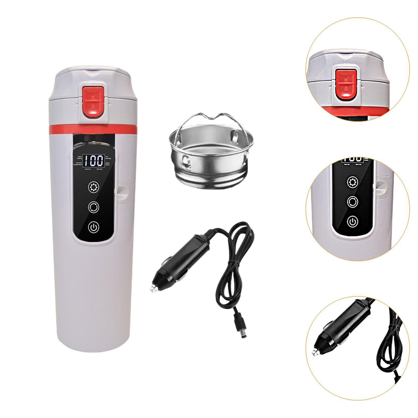 Fiocias 12V 24V Car Kettle Boiler Warmer Portable Stainless Steel Electric Kettle Heater white