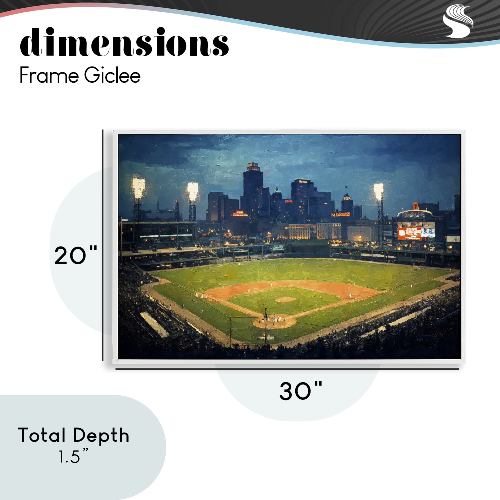 Baseball Stadium at Night White Framed Giclee Art, design by Arlington Prints