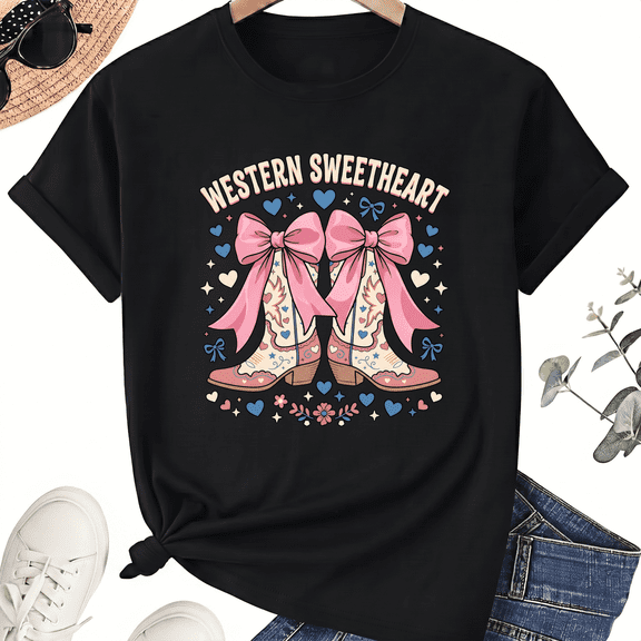 Western Sweetheart Floral Boot Graphic Tee, Unisex Cotton Shirt