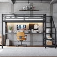 thumbnail image 2 of Aukfa Queen Size Metal Loft Bed with Desk and Storage Stairs, Heavy-Duty Bed Frame with USB Ports & LED Lights for Teens, Kids & Adults, Black, 2 of 8