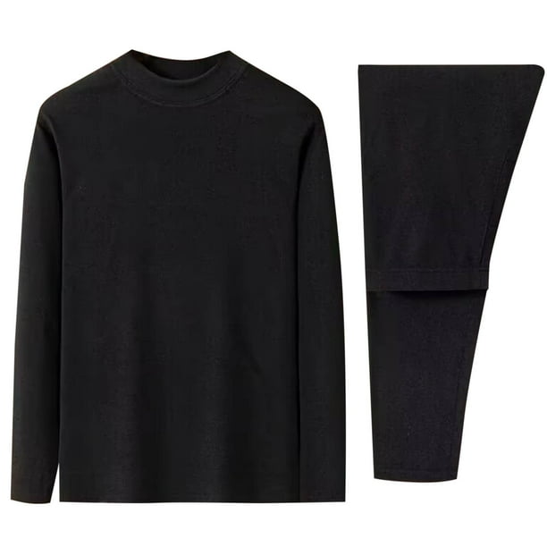 Conjuntos de ropa interior térmica para hombre, ropa interior y pantalones casuales de manga larga, de alta elasticidad, que mantienen el calor, de poliéster, tops y pantalones.
