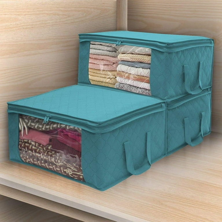 Basics Foldable Large Zippered Storage Bag Organizer Cubes with Clear Window & Handles, 3-Pack