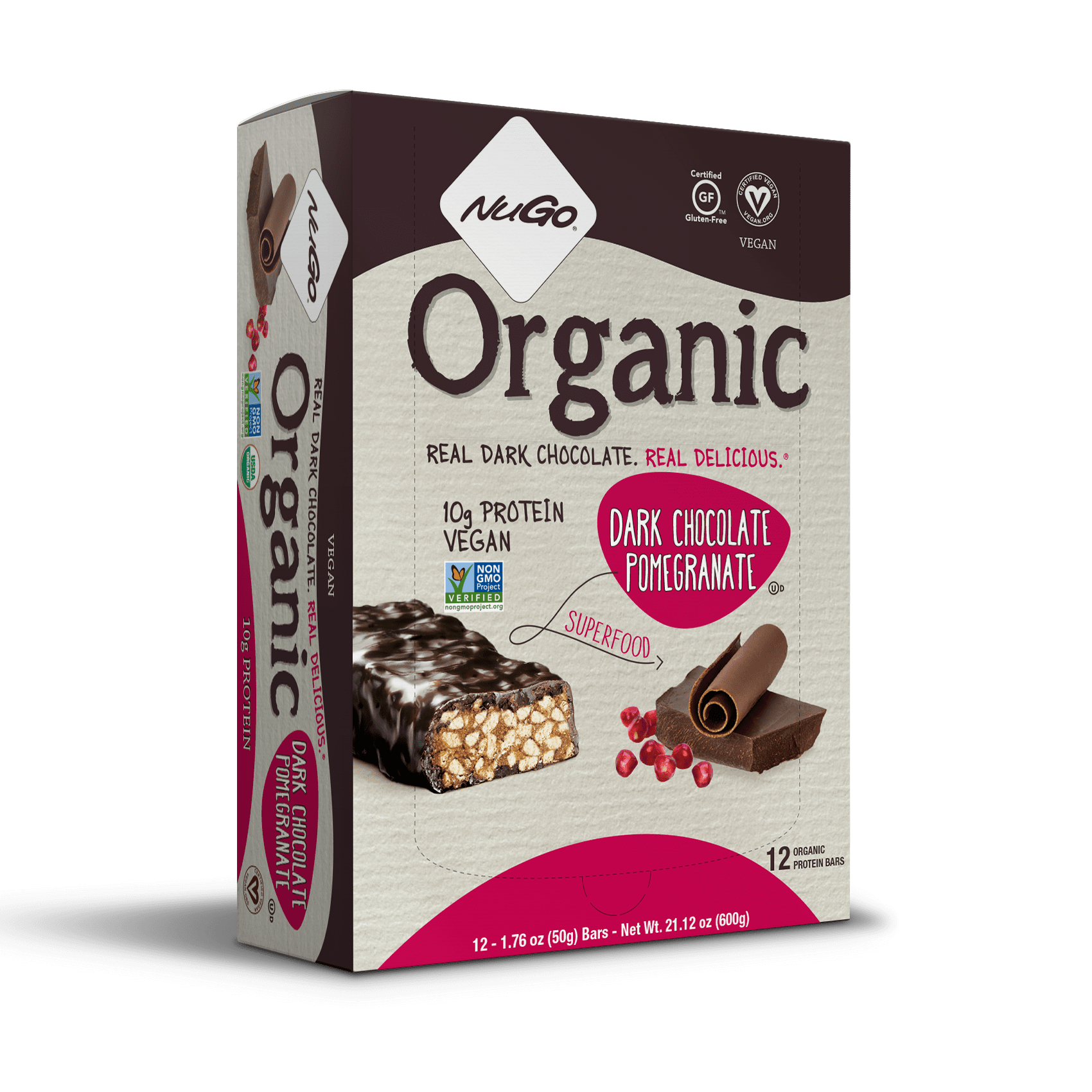 NuGo Organic Protein Bar, Dark Chocolate Pomegranate, 10g Protein, 12