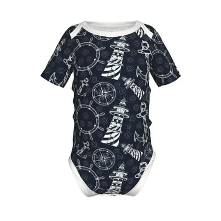 

Adobk Anchors and Lighthouse Print Baby Climbing Clothes Jumpsuit Rompers Classic Rompers Child Short sleeve Bodysuits-6 Months