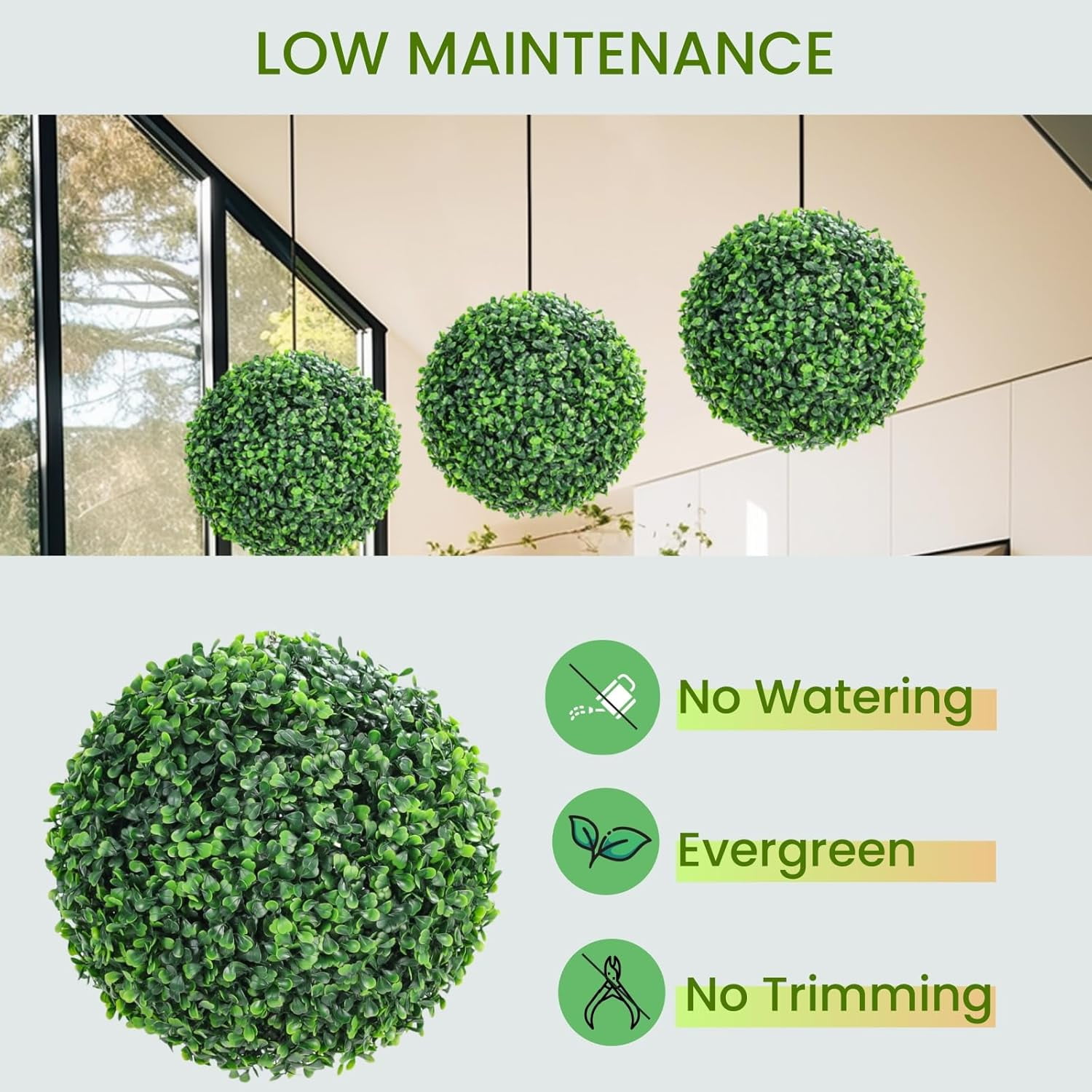 EastVita 2 Pcs 42CM Faux Boxwood Balls, Artificial Plant Topiary Balls Outdoor, Fake Green Plants Decorative Spheres for Front Porch Garden Backyard Blacony Wedding Home Decor