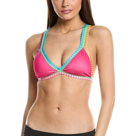PQ Swim womens x Solange Ferrarini Crochet Trim Triangle Bikini Top  l  Pink