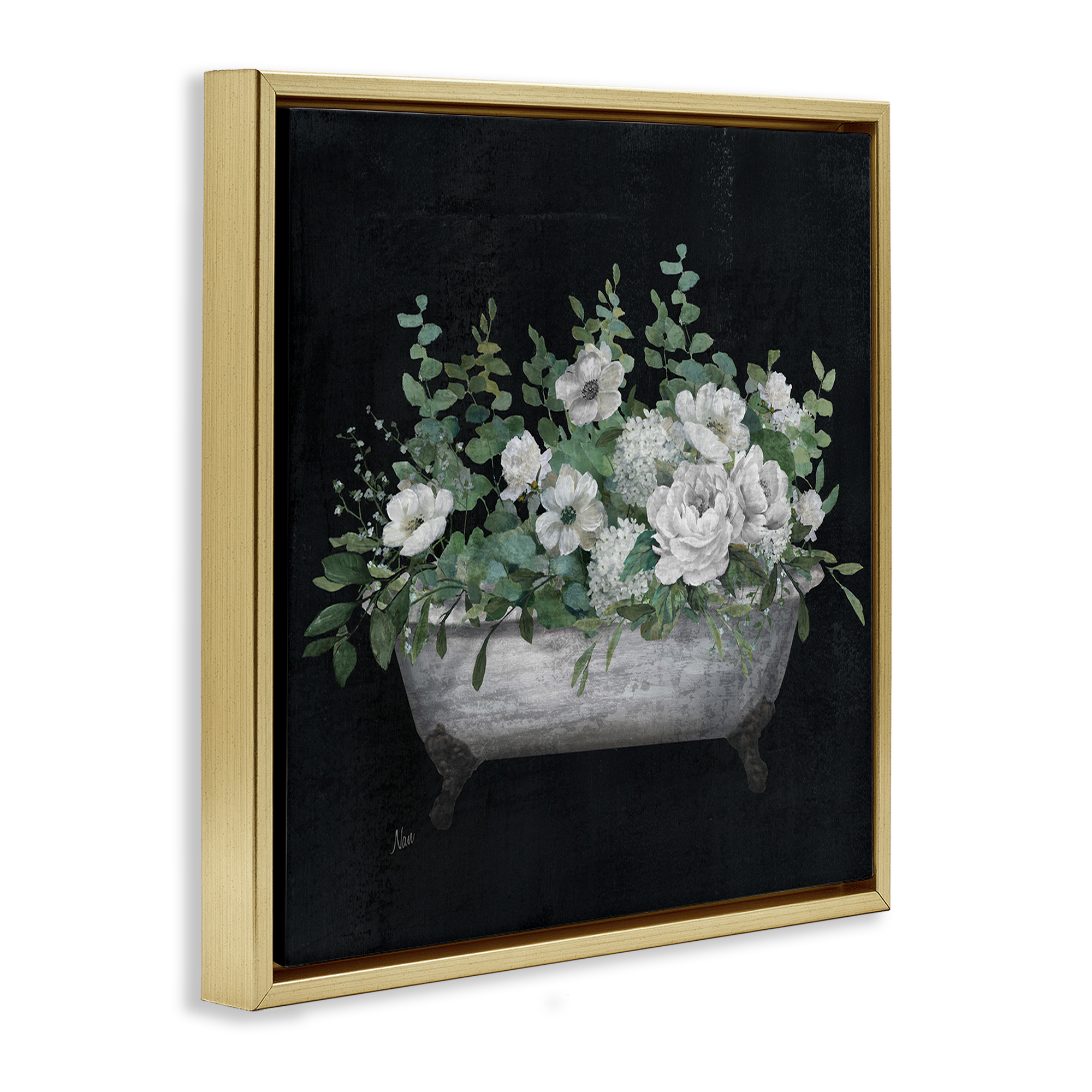 Stupell Industries Rustic Floral Bathtub Typography Painting Gold Floater Framed Canvas Art Print Wall Art, 25 x 25