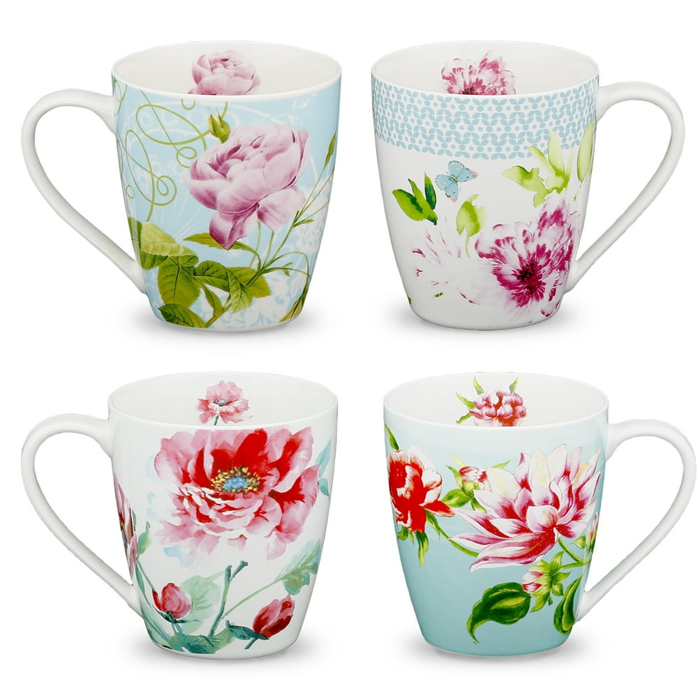 Eileen's Reserve 12Oz New Bone China Floral Mug Set for Coffee and Tea
